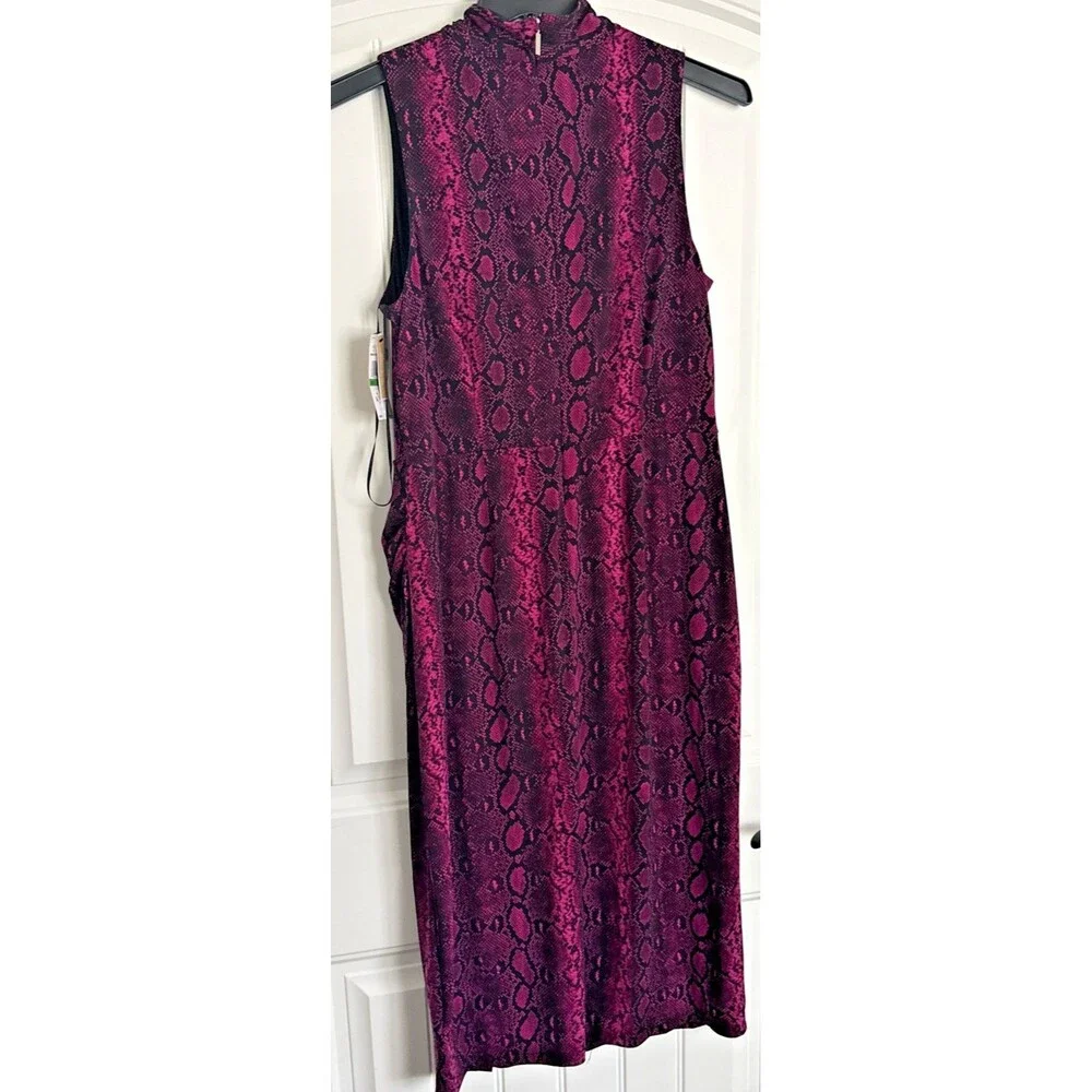 Michael Kors Women's Snakeskin-Print Sleeveless Midi Dress Fuchsia L (NO BELT)